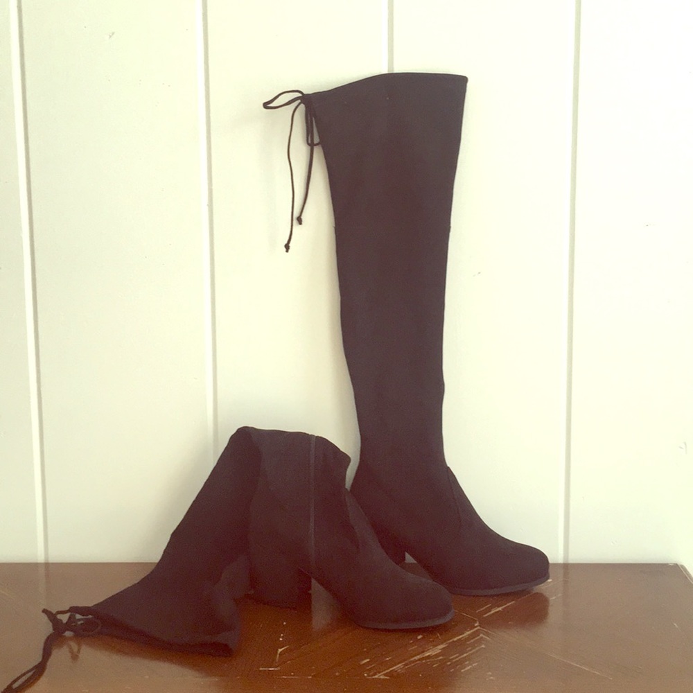 TOETOES Black Over the Knee Stretchy Boots 9.5